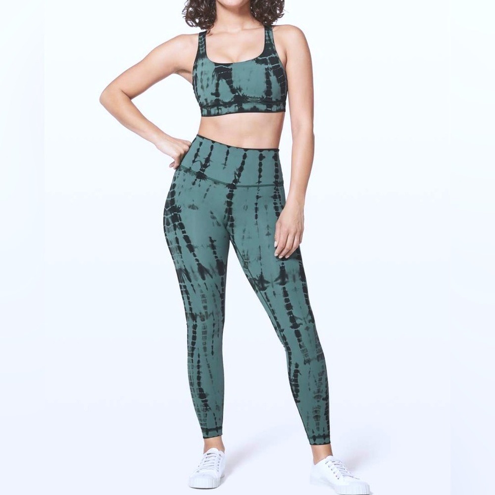 lululemon athletica Set XS Teal Black Tie Dye Leggings Sports Bra Shibori Energy